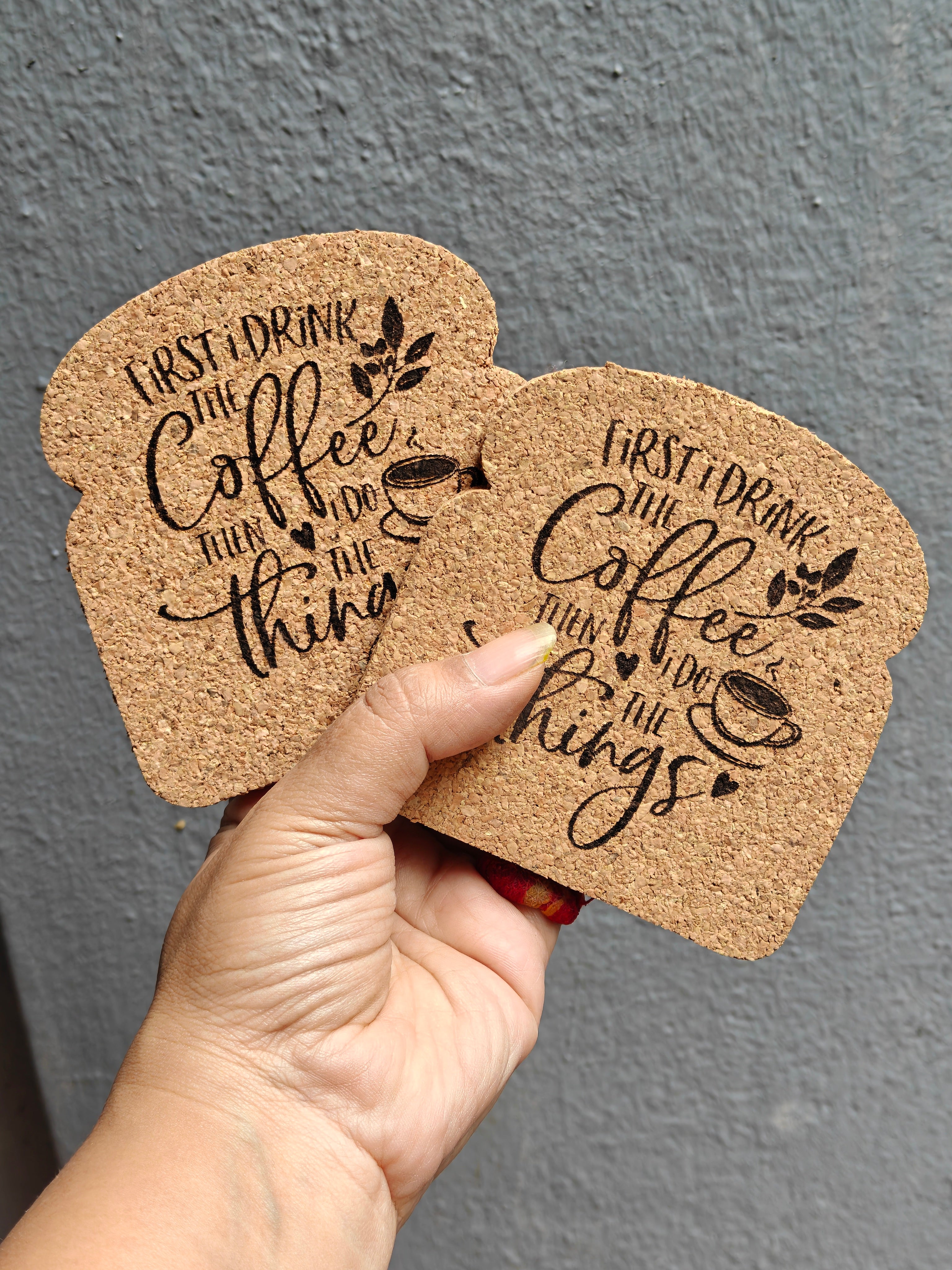 Printed Bread Slice Cork Coasters (Pair)