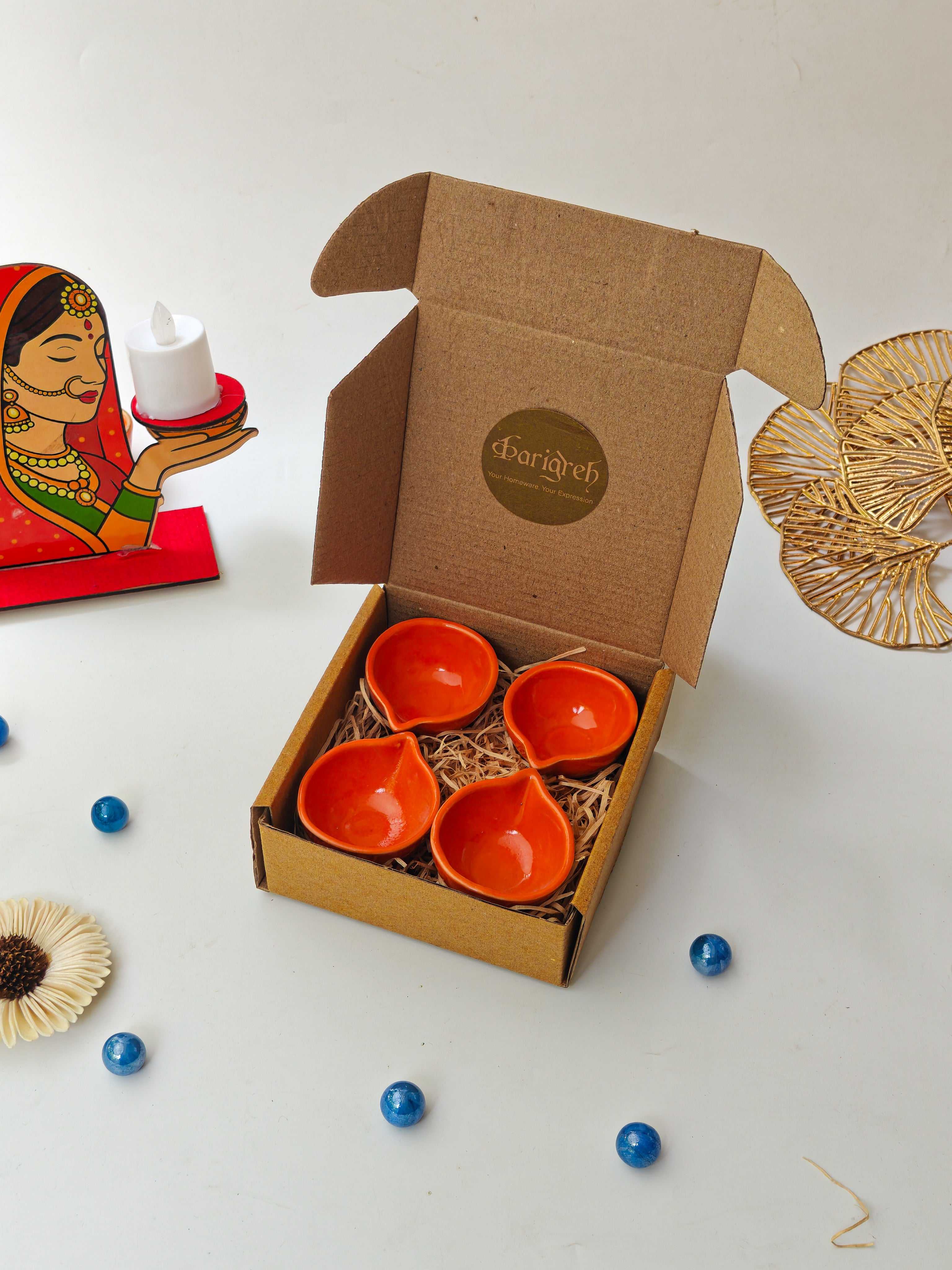 Classic Ceramic Diyas (Set of 4)