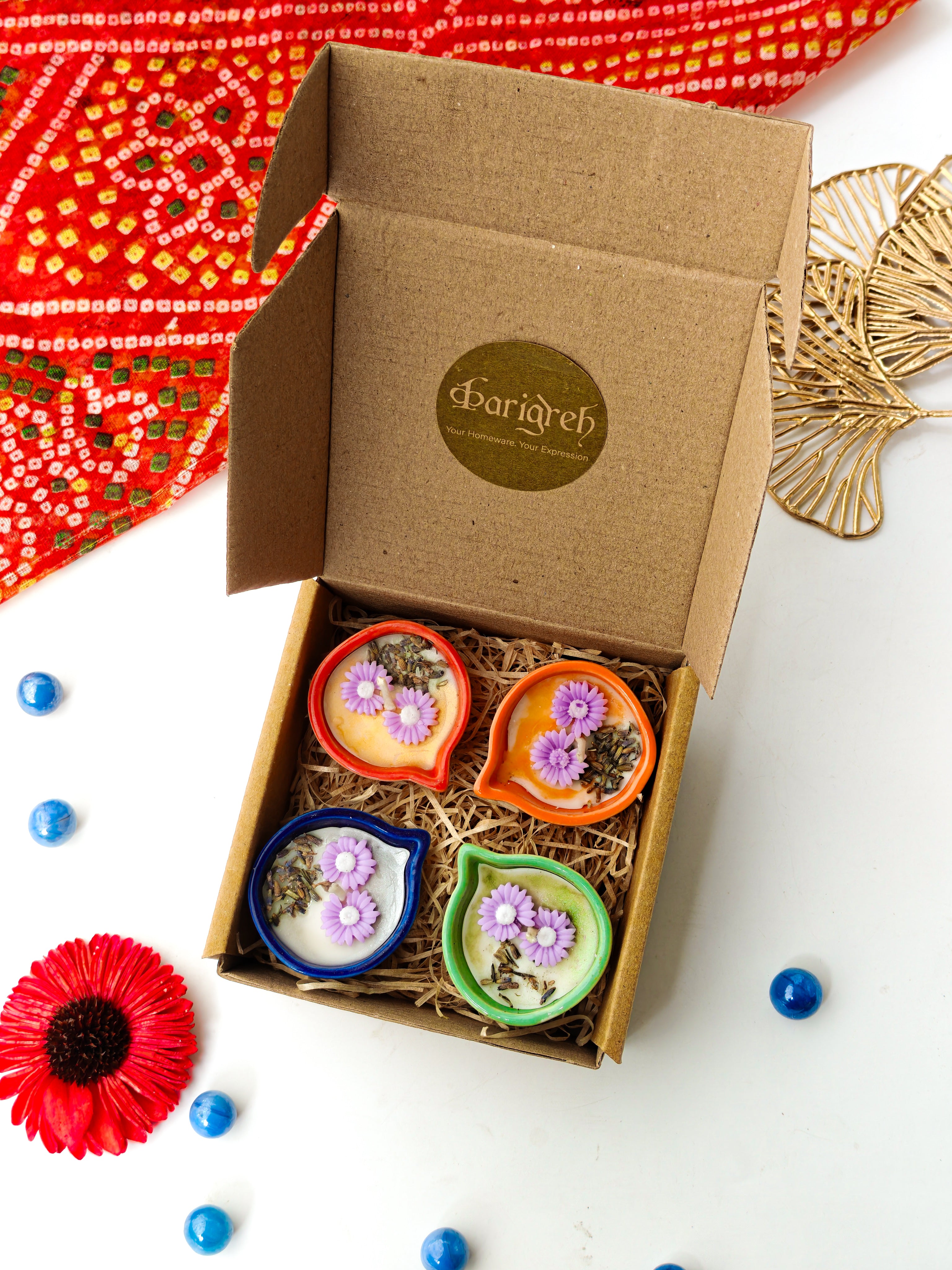 Scented Classic Diya Glow box gift hamper (set of 4 mixed colours)