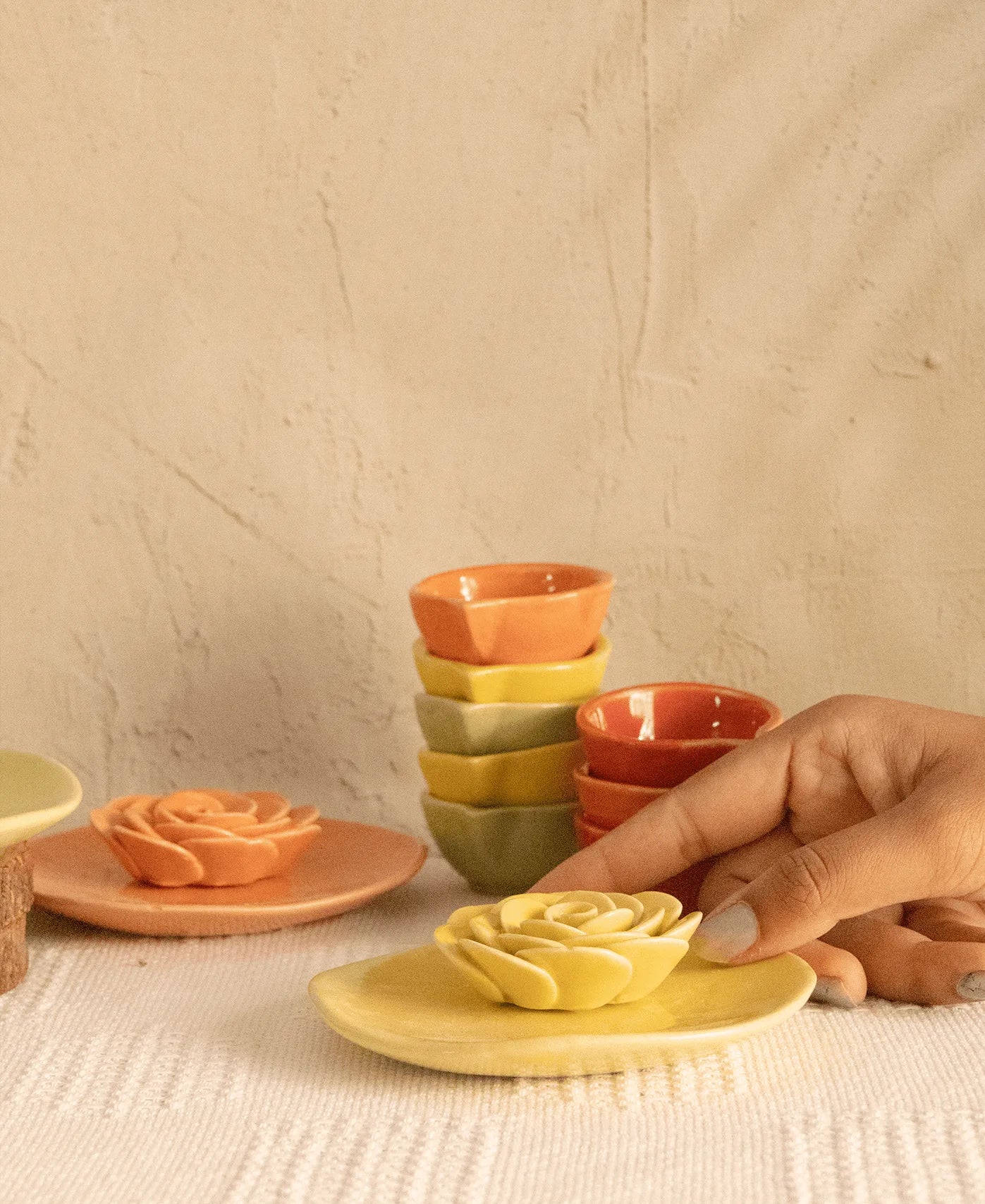 Floret Agarbatti Stand and 2 Diyas Set