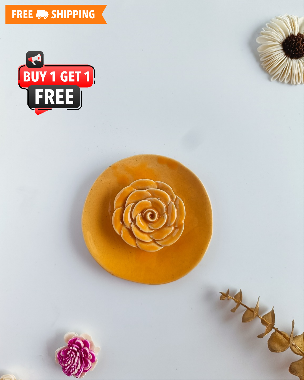 flower shaped ceramic agarbatti stand, perfect for housewarming gift, mandir decor, diwali gifting, ganesh chaturthi gifting.