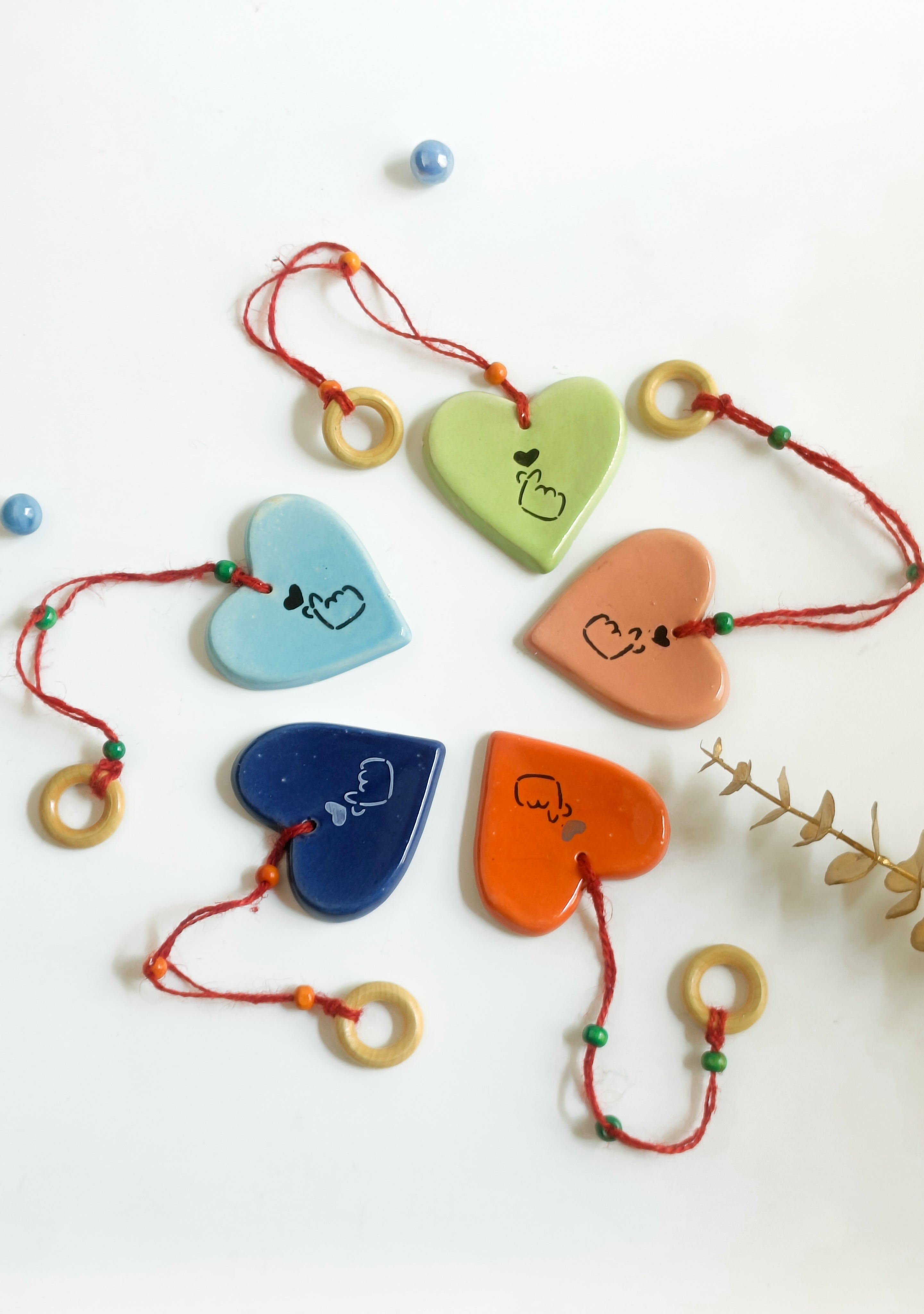 Korean Hearts Ceramic Charms