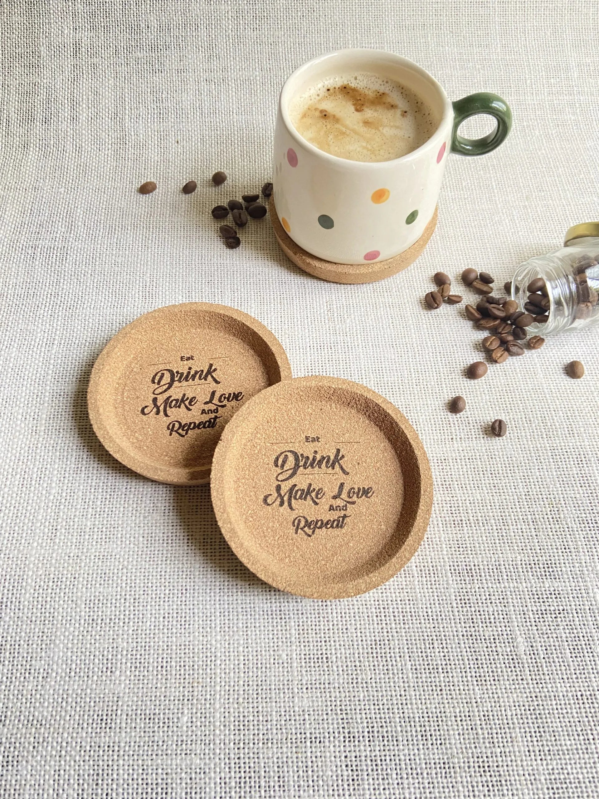 Printed Round Cork Coasters (Pair)