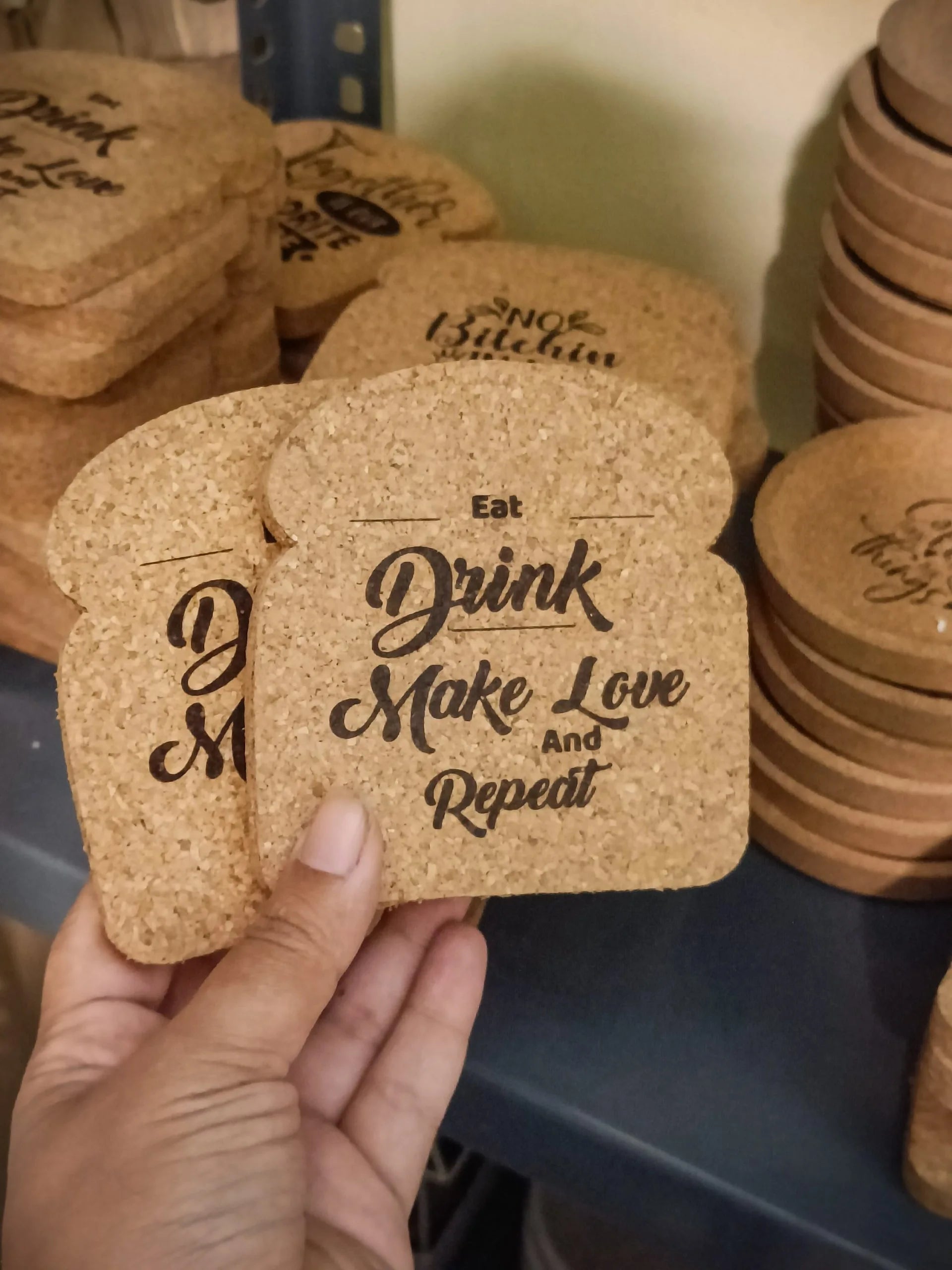 Printed Bread Slice Cork Coasters (Pair)