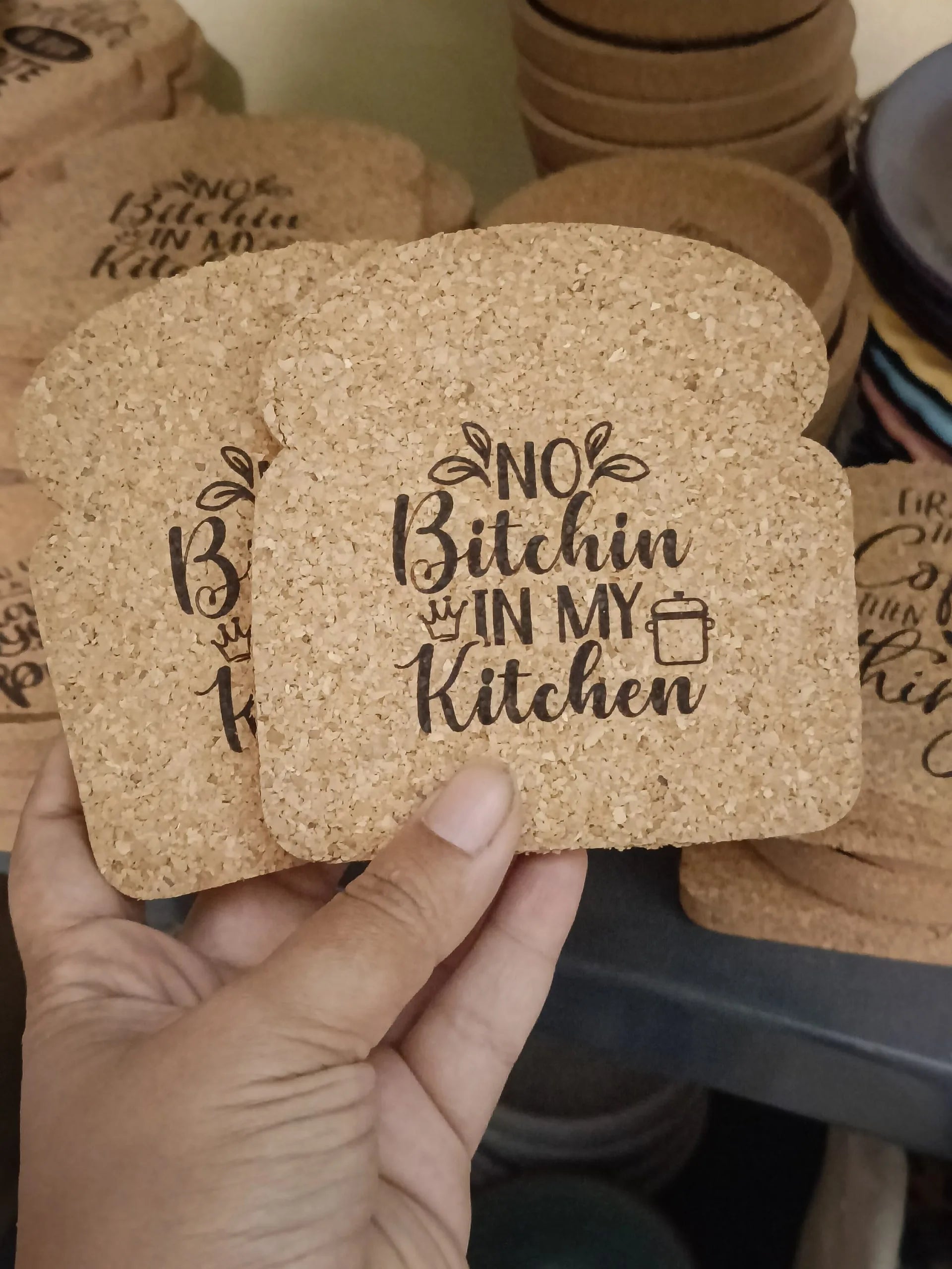 Printed Bread Slice Cork Coasters (Pair)