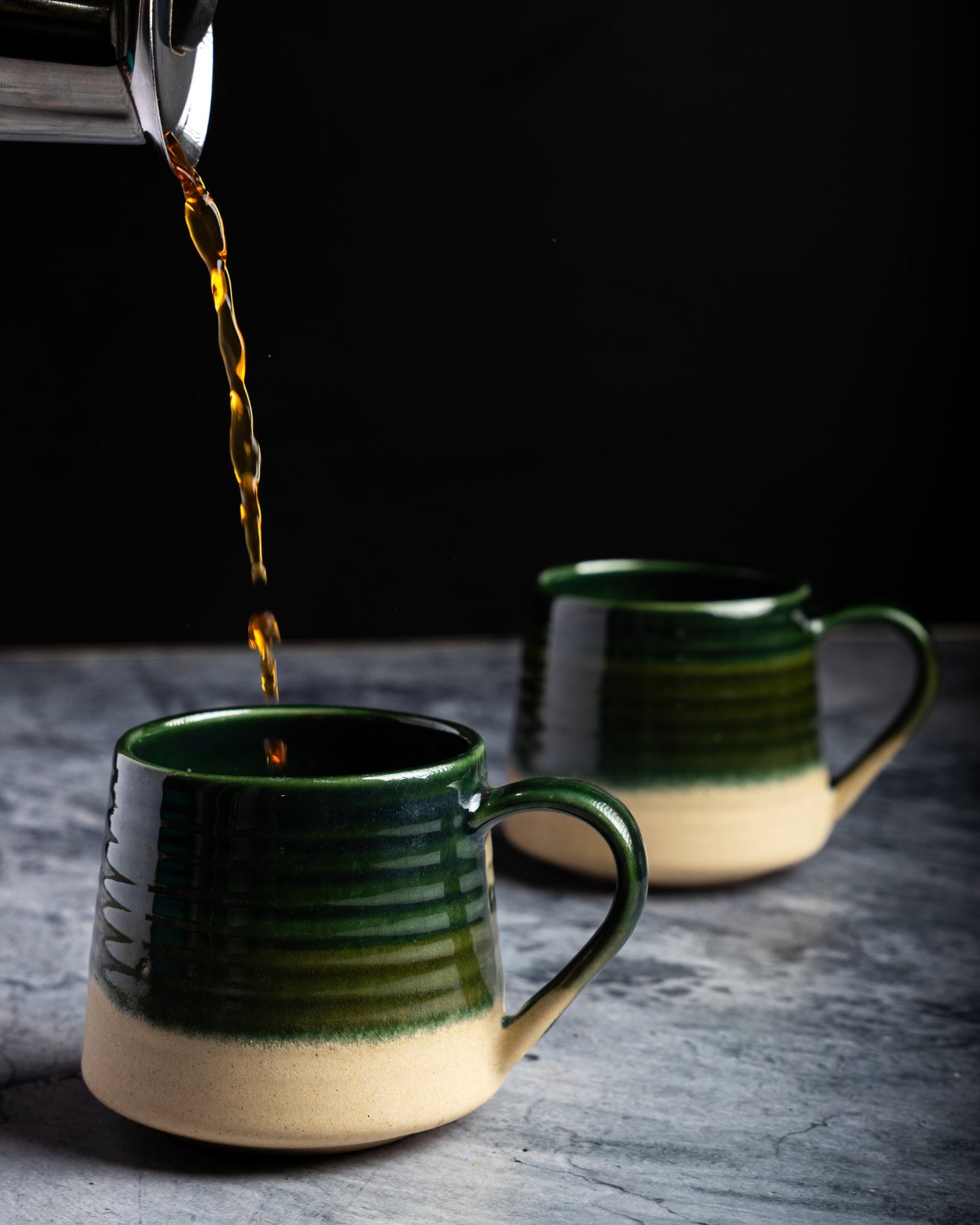 Elegant Green and Beige Ceramic Mug