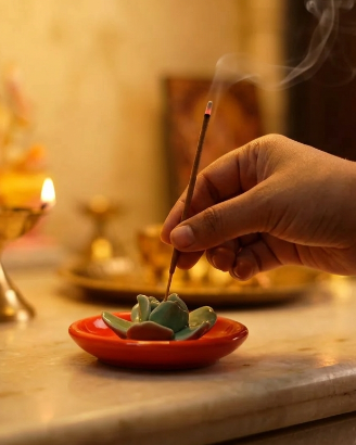 rose shaped ceramic agarbatti stand with a plate attached