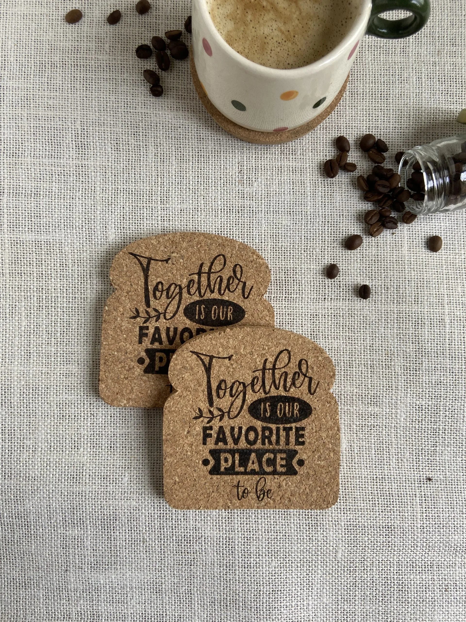 Printed Bread Slice Cork Coasters (Pair)