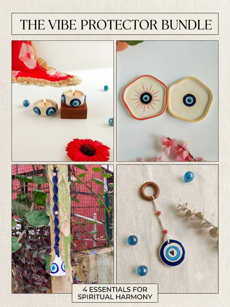 Promotional image of 'The Vibe Protector Bundle' with various decorative items.